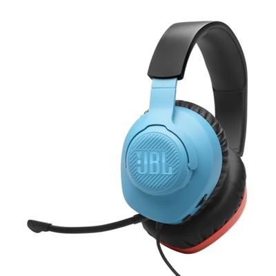 JBL Quantum 100N, Bedrade Over-Ear Gaming Headset met Afneembare Microfoon, JBL QuantumSOUND en Geheugenschuim, Compatibel met Meerdere Platforms en Windows Sonic Ruimtelijk Geluid, in Blauw/Rood