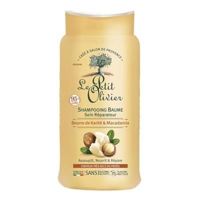 LE PETIT OLIVIER - Shampooing Baume Soin Réparateur - Karité & Macadamia - Nourrit & Répare - Cheveux Très Secs Ou Frisés - Sans Silicone & Sans Sulfate - Fabriqué en France - 250 ml