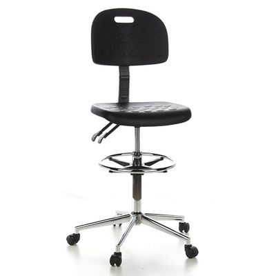 hjh OFFICE 665060 siège Technique, Tabouret de Travail Top Work 23 Noir en Mousse PU, Dossier réglable en Hauteur, piètement Robuste avec Repose-Pieds, Hauteur réglable de 61 à 86 cm