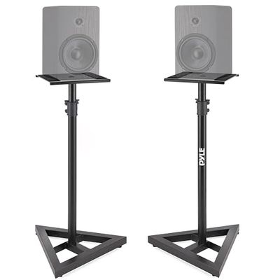 Pyle Par de suporte para alto-falantes, em pé, altura ajustável, plataforma quadrada de 9", base triangular
