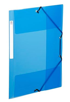 Viquel - A4 Plastic folders with Flaps and ID Label on The Side - Transparent Pockets with Elastic Closure - A4 Document Storage - Translucent Blue