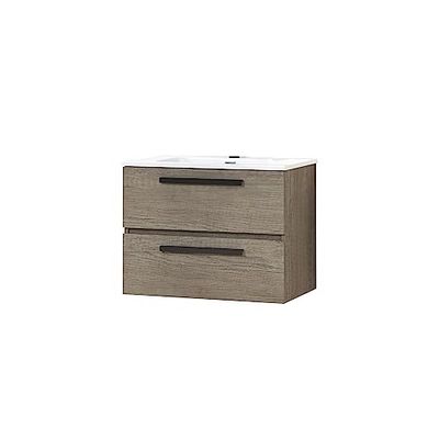 Baikal Mueble de Baño SAVA. Mueble de 2 Cajones, Suspendido en Pared, Incluye Lavabo cerámico. Mueble con Tirador en Negro Mate. Fondo de 46cm. Mueble MONTADO.