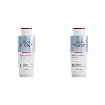 L'Oréal Paris Elvive Bond Repair Shampoo, Rafforzante, Per Capelli Danneggiati, Ricrea I Legami Interni Del Capello, Con Acido Citrico, 200 Ml (Confezione da 2)