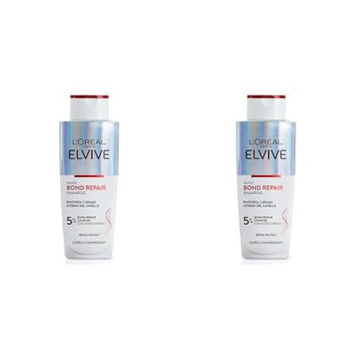 L'Oréal Paris Elvive Bond Repair Shampoo, Rafforzante, Per Capelli Danneggiati, Ricrea I Legami Interni Del Capello, Con Acido Citrico, 200 Ml (Confezione da 2)