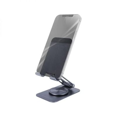Support pour Smartphone - Aluminium léger, Rotation à 360°, réglage de Hauteur/Inclinaison 180°, Base antidérapante, Couleur Noire.