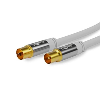 Goobay 70313 TV Aerial Cable Coaxial Female to Coax Male 4x Shielded 135 dB Gold-Plated White (1.0 m)