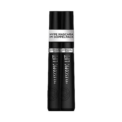 L'Oréal Paris Mascara in confezione doppia, sollevamento a lunga durata fino a 36 ore, lunghezza delle ciglia visibile, sollevamento telescopico, nero, 2 pezzi.