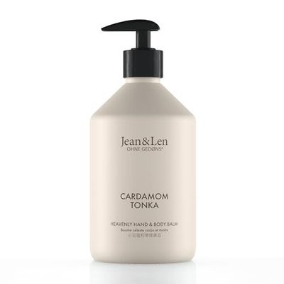 Jean & Len Heavenly balsam do rąk i ciała, kardamon & Tonka, dla pachnących doznań pielęgnacyjnych, z bio-olejkiem arganowym i masłem shea, wysokiej jakości butelka, bez parabenów i silikonów, 500 ml
