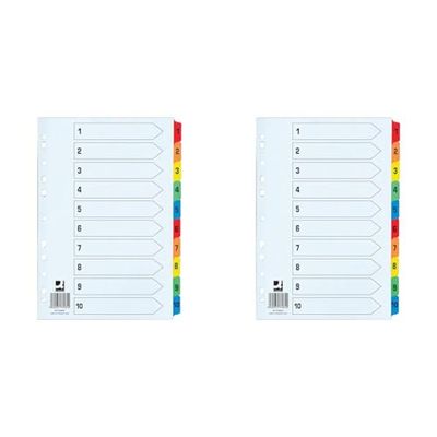 Q-Connect 1-10 Index Extra Wide Reinforced Multi-Colour Tabs KF76984 (Pack of 2)