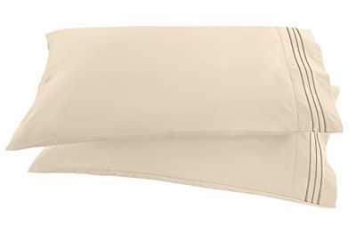 Elegant Comfort 1500 Thread Count Embroidered Egyptian Quality Luxurious Silky Soft Wrinkle & Fade Resistant 2-Piece Pillowcase, Standard/Queen Size, Beige