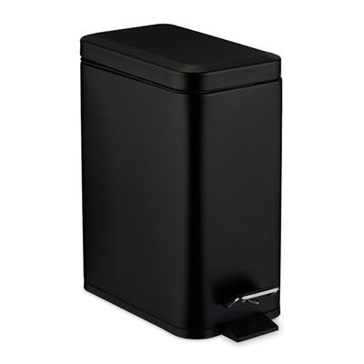 Relaxdays Poubelle de Salle de Bain, 5 litres, Seau intérieur Amovible, Acier Inoxydable Mat, Noire