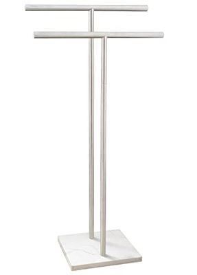 EADOT Portasciugamani in piedi a forma di doppia T, porta asciugamani da bagno con base di design in marmo, per pavimento del bagno accanto alla vasca o alla doccia, supporto per asciugamani a 2