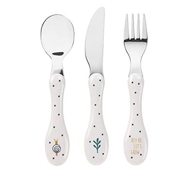 LÄSSIG Set de couverts pour enfants 3 pièces Cuillère Fourchette Couteau Manche en plastique en acier inoxydable/Coutlery 3 pcs Garden Explorer
