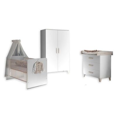 Stella Trading PRIZZI Complet Aspect Ensemble de Meubles pour Chambre 3 pièces composé d'une Armoire, d'un lit de bébé et d'une Commode à Langer, Bois, Blanc/Aurum, Komplett-Set 2