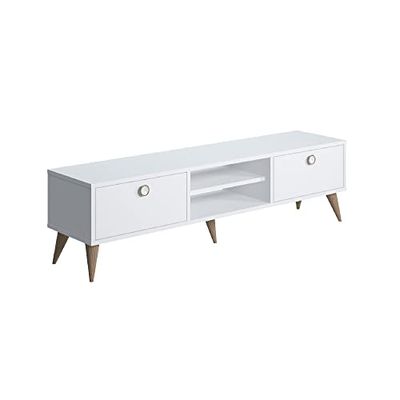 Marque Amazon - Movian Vera Meuble TV bas avec rangement, 152 x 35 x 40 cm, Grande, Blanc