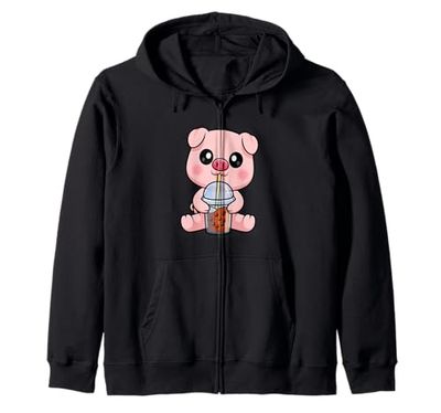 Cute Kawaii Kids Womens Bubble Tea Boba Tea Show Pig Lover Felpa con Cappuccio