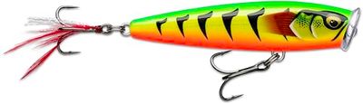 Rapala - Skitter Pop Skitter Aas Balsa constructie (loodloos) - Lock Mer & Free Flood Water - Oppervlaktezwemdiepte - Grootte 9,5 cm / 17g - Made in Estland - Vergulde Fire Tiger