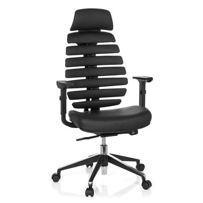 hjh OFFICE 714560 professionele bureaustoel Ergo LINE II PRO leer zwart, ergonomische draaistoel, GS getest, TÜV Süd volgens DIN EN 1335-1, 1335-2, Leder, met hoofdsteun