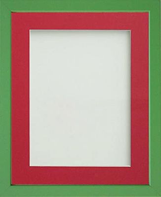 Frame Company Jellybean Range Green Wooden 14x11 inch Picture Photo Frame with Red Mount for Image 10x7 inch * Choice of Colours & Sizes* Fitted with Perspex
