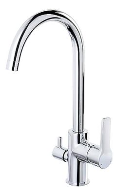 'aquaSu® 797122 - Rubinetto per lavello Rego con attacco per dispositivi, ugello a risparmio energetico, regolazione dell'acqua fredda, beccuccio alto, cartuccia in ceramica, nucleo in ottone, cromato