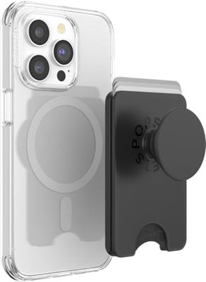 PopSockets: PopWallet + para MagSafe - Anillo Adaptador para MagSafe Incluido - Tarjetero con Top Intercambiable Integrado para Smartphones y Carcasas - Black