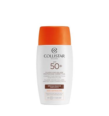 Collistar Płyn słoneczny SPF 50+, krem do twarzy o wysokiej ochronie przeciwsłonecznej, zapobiega plamom, leczy i koryguje plamy słoneczne, lekka tekstura, szybka absorpcja, odpowiedni dla wrażliwej