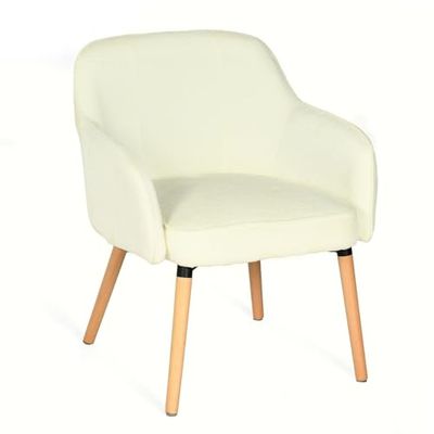 MEUBLE COSY Stoppad Fåtölj Vardagsrumsstol med Armstöd Fåtölj Relax Soffa 1-sits Chenille Tyg Ben Träben för Sovrum Vardagsrum, Beige