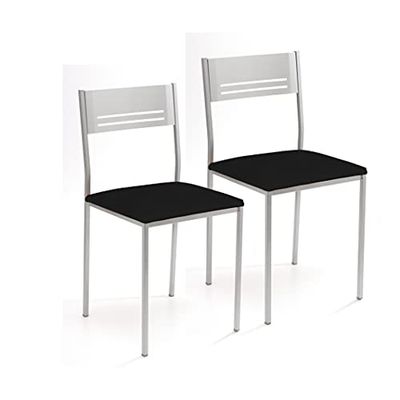 ASTIMESA Deux chaises de Cuisine métalliques Siège carré Similicuir Noir