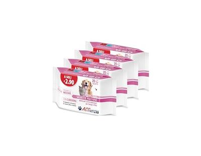Active Pet Salviette Multiuso con Clorexidina, per la Detersione e Pulizia del Pelo di Cani e Gatti, Profumate al Muschio - 1 Confezione Quadripack da 80 Salivette