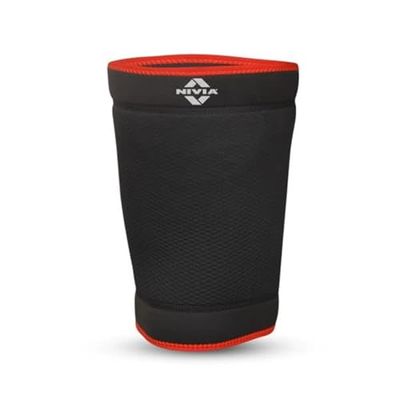Nivia Orthopedic Slip-in Thigh Support (Black/Red, Size - Small) | Material - Neoprene/Polyester | Pain Relief, Gym, Sports, Exercise, Workout, Cycling