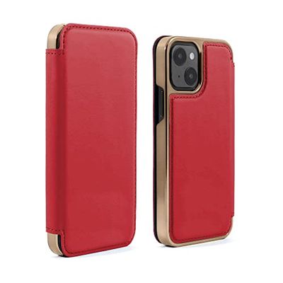 Greenwich BLAKE Lederen Hoesje voor iPhone 13 Compatibel met MagSafe Draadloos Opladen - Flash (Rood) / Goud