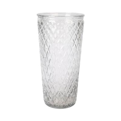 Homéa, Vase Haut Verre Relief Losange Ø11,5 x H23 cm