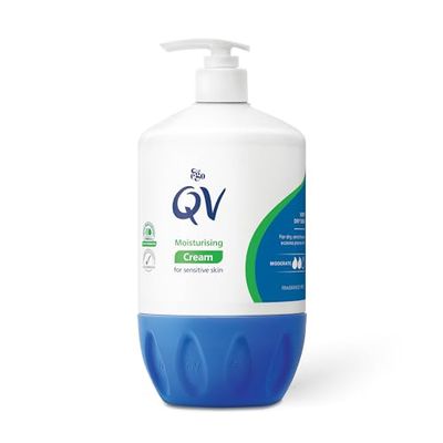 QV Cream with 10% Glycerin (500g) Rich Protective Moisturiser for Sensitive, Dry Skin, Fragrance Free, Noncomedogenic Body Cream, Hydrating Skin Care for Eczema, Psoriasis, Dermatitis, Pump Bottle