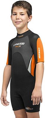 Cressi Unisex-ungdom Med X Jr 2,5 mm barn neopren kort våtdräkt, svart/orange/ljusgrå, XL (år 14/15)