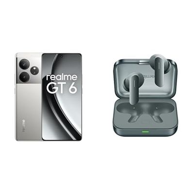 realme GT6 5G 12+256GB, Snapdragon 8s Gen 3 Chipset,120W Charge, 5500mAh Battery, Silver,No Adapter +Air 7 Green