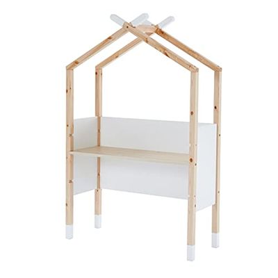 BAÏTA TINY01 Escritorio escalable niño cabaña, Madera de Pino, Blanco, L100cm