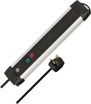 Brennenstuhl Premium-Alu-Line 4-way Extension Lead (Power Strip with Safety Fuse Button, 5m cable, Made in Germany) black/silver