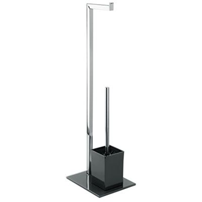 MSV, Combiné pour WC 2 en 1 avec Support WC avec récipient intérieur Amovible pour Brosse WC, en INOX, Brosse WC et Dérouleur Papier Toilette, Serviteur WC Non Fixe, Verre Noire