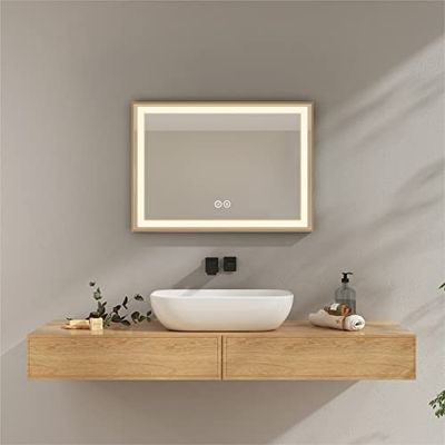EMKE Miroir Lumineux pour Salle de Bain à LED avec Éclairage + Interrupteur Tactile + Anti-buée + Lumière Naturelle 4300K 70x50cm