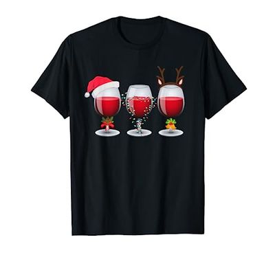 Bicchieri Di Vino Santa Cappello Luci Di Natale Renne Maglietta