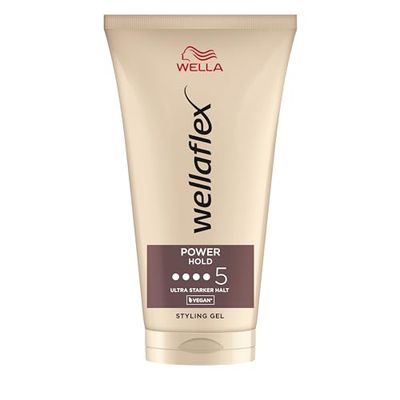Wellaflex Power Hold Gel pour cheveux pour femme jusqu'à 24 heures, tenue ultra forte, doux pour le cuir chevelu, testé dermatologiquement, formule végétalienne, sans silicone, degré d'étanchéité 5
