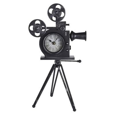 Well Home bordsklocka modell filmkamera i svart metall 29 x 22 x 53 cm