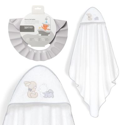 Interbaby - Mantello da bagno per bambini + cappello regolabile | Asciugamano con cappuccio 100% cotone, unisex, morbido, asciugatura rapida, ideale per neonati, neonati e bambini piccoli, design orso