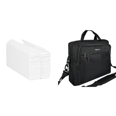 Blake & White PS1022 Purely Smile C-Fold Hand Towel White | 2 Ply | Case of 2400 Towels White & Amazon Basics Compact Laptop Shoulder Bag Carrying Case with Padded Strap and Zippered Accessory Pocket