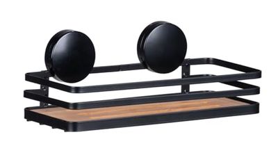WENKO Static-Loc Alba Wall Shelf No Drilling Required, Alloy Steel, Black, 26 x 11 x 12 cm