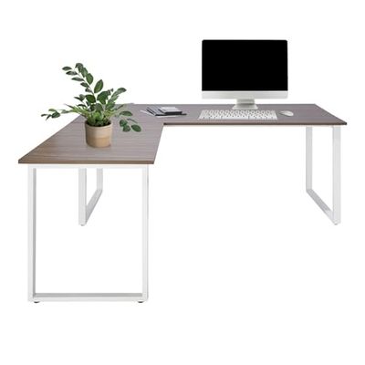 hjh OFFICE 830089 Bureau d'angle 180x180 WORKSPACE XL I Gris/Blanc Bureau avec Grande Surface de Travail, Structure en Acier