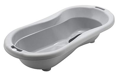 Rotho Babydesign TOP Xtra Banheira grande, com 2 tapetes antiderrapantes e tampa, ideal para 2 crianças, 0-36 meses, Stone Grey (cinza rocha), 20500 0286