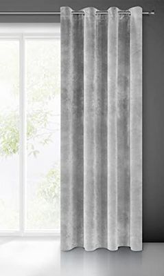 Eurofirany Villa Cortina Opaca Terciopelo con Ojales - 1 Unidad, Panel, Suave, Clásico, Elegante, Salón, Dormitorio, Gruesa 290 g/m², 140x250 cm, Gris Acero