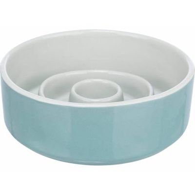 Trixie Slow Feeding Mangiatoia Ceramica, Grigio/Blu, 0,45 l/ø 14 cm