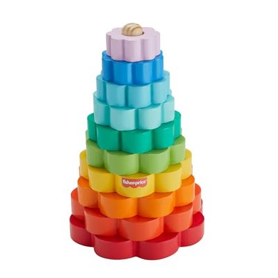 Fisher-Price Empileur d’Anneaux avec 10 pièces en Bois pour Jouer à empiler, pour Enfants à partir de 18 Mois, HXT77